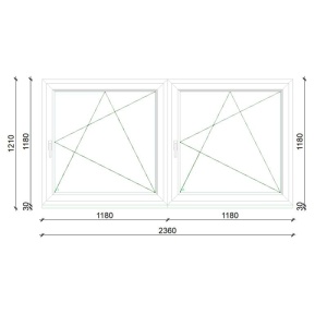 236×118 cm-es 2 szárnyú műanyag ablak – Bukó–Nyíló jobbos sorolva SCHÜCO CT70