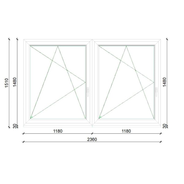 236×148 cm-es 2 szárnyú műanyag ablak – Bukó–Nyíló balos sorolva SCHÜCO CT70 műanyag ablak