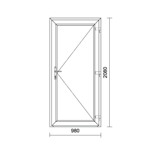 Műanyag bejárati ajtó 100×210 cm Erősített jobbos fehér színben SCHÜCO CT70 választható díszpanellel