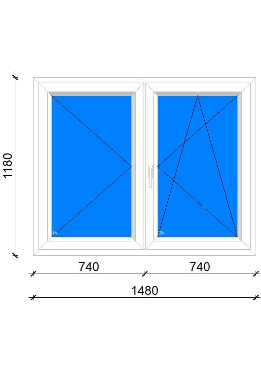 Két szárnyú, középen felnyíló műanyag ablak 150×120 cm jobbos váltószárnyas ablak
