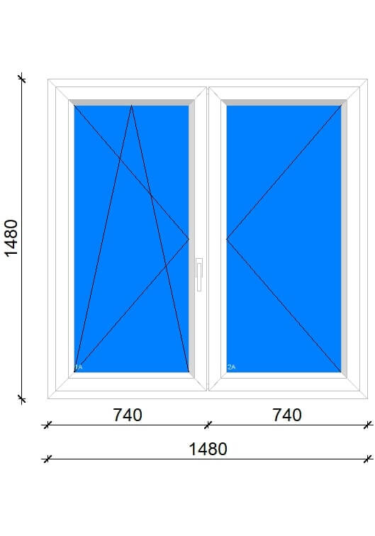 Kétszárnyú, középen felnyíló műanyag ablak 150×150 cm balos váltószárnyas ablak