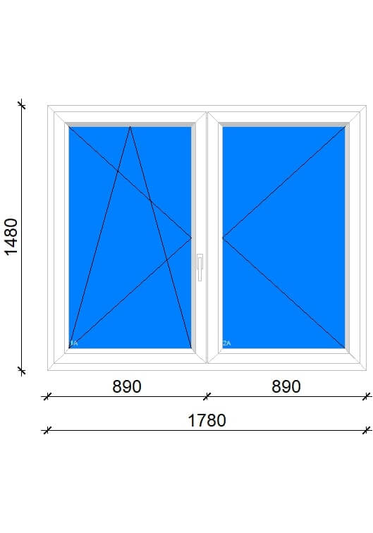 Kétszárnyú, középen felnyíló műanyag ablak 180×150 cm balos ablak