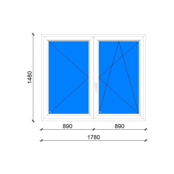 Kétszárnyú, középen felnyíló műanyag ablak 180×150 cm jobbos SCHÜCO 82AS Living SI82AS