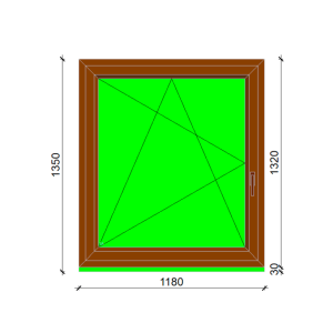 Bukó-nyíló műanyag ablak 118×135 cm balos SCHÜCO CT70 aranytölgy