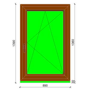 Bukó-nyíló műanyag ablak 89×136 cm jobbos SCHÜCO CT70 aranytölgy